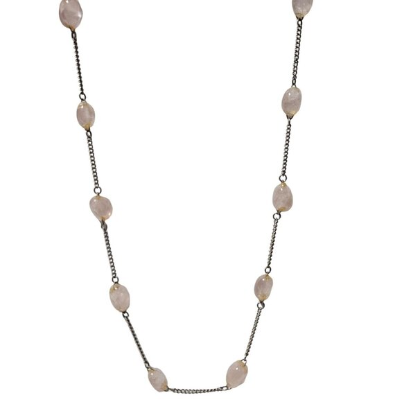 Vintage Elegant Rose Quartz Silver Tone Chain Necklace Classic Fashion Jewelry - Picture 1 of 4